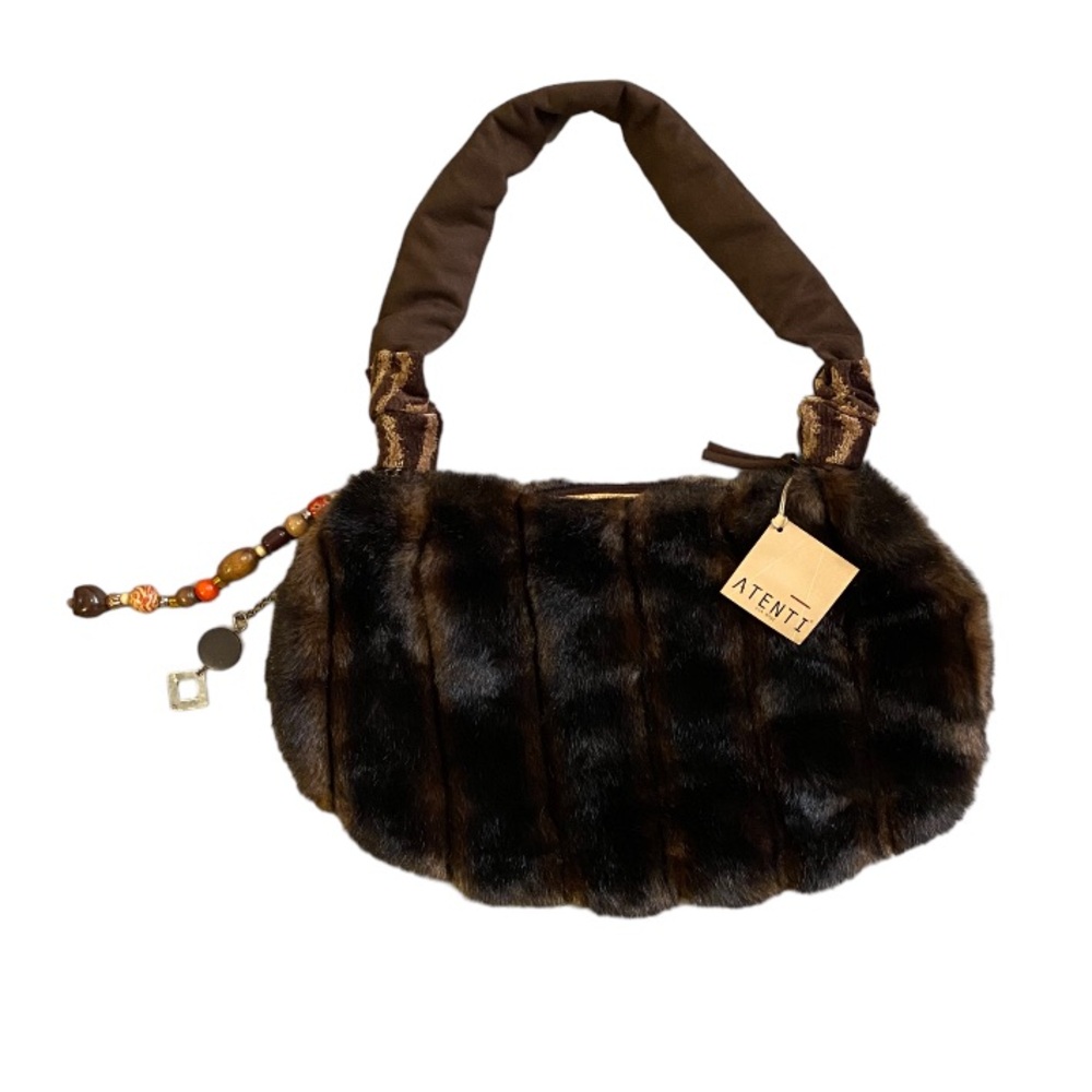 VTG NWT fur chunky bead charm medium size shoulder bag 19x12” inches